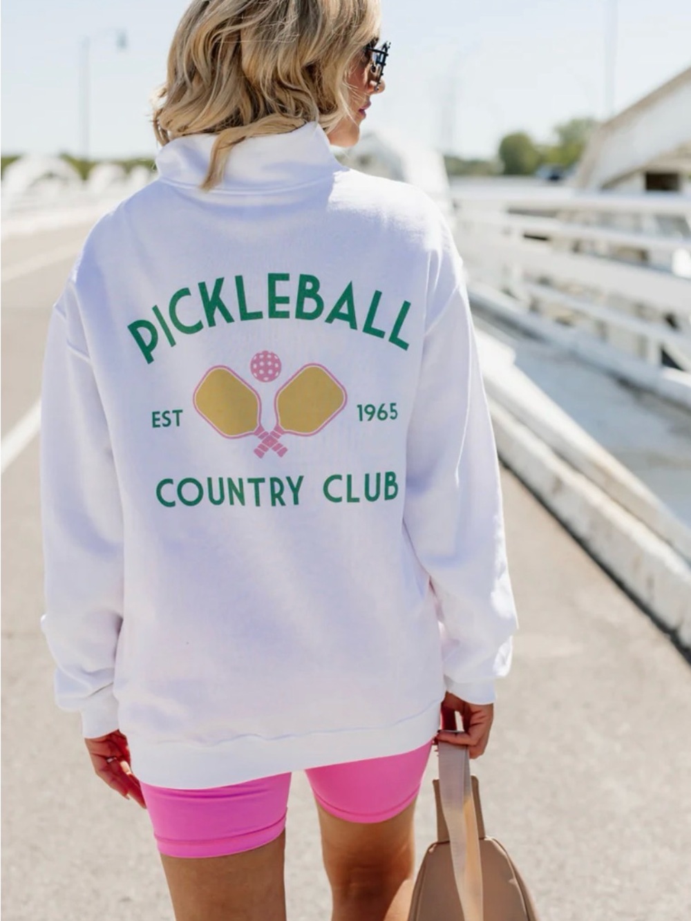 Pickleball Country Club Graphic Crewneck Sweatshirt - White